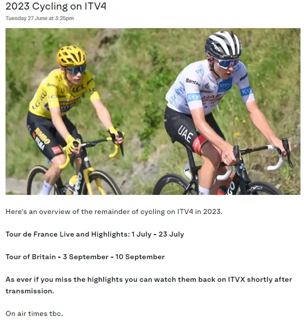Watch Tour De France on ITVX